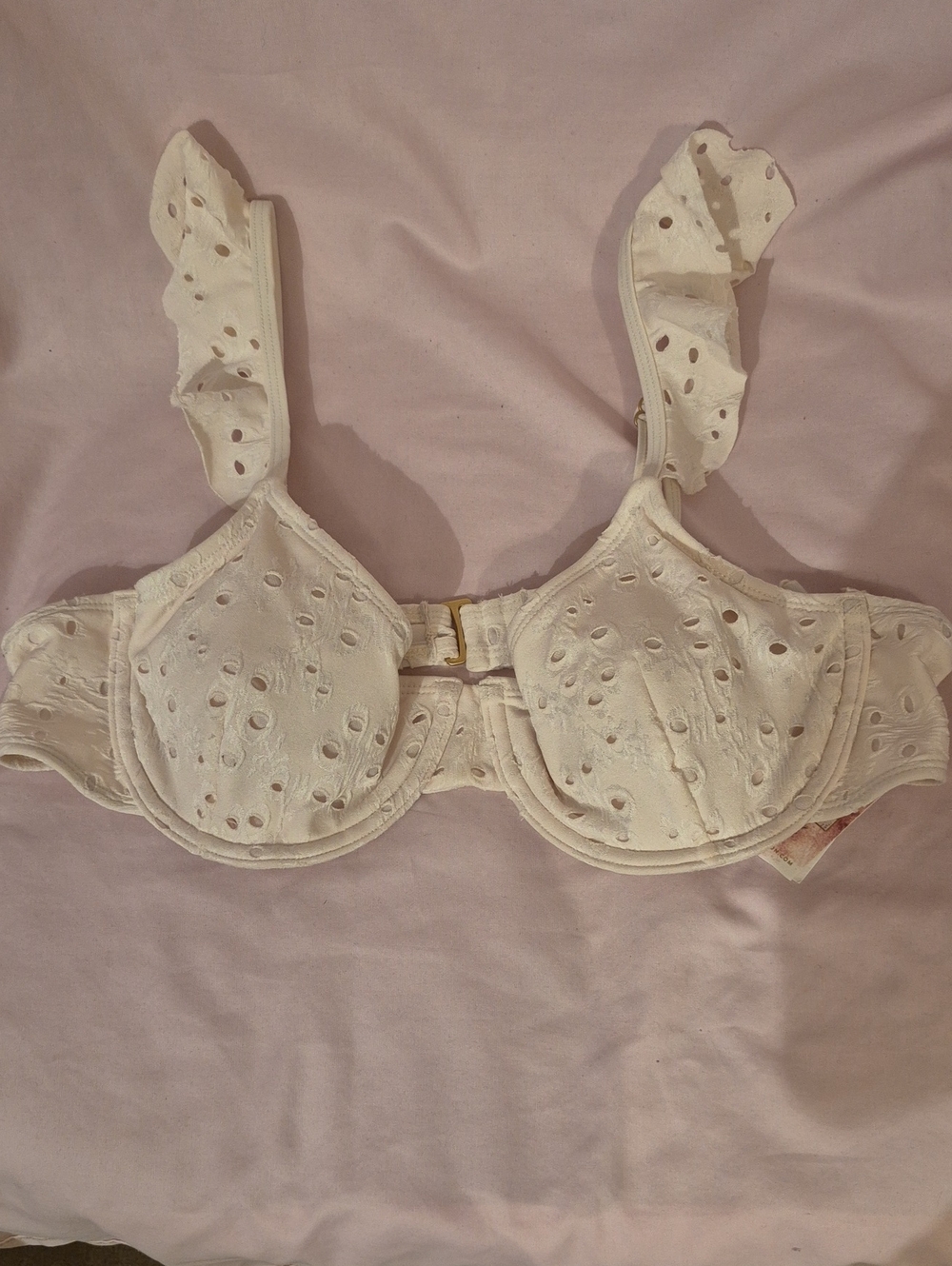 Jessica Simpson Cream Eyelet Underwire Bra with Ruffle Straps